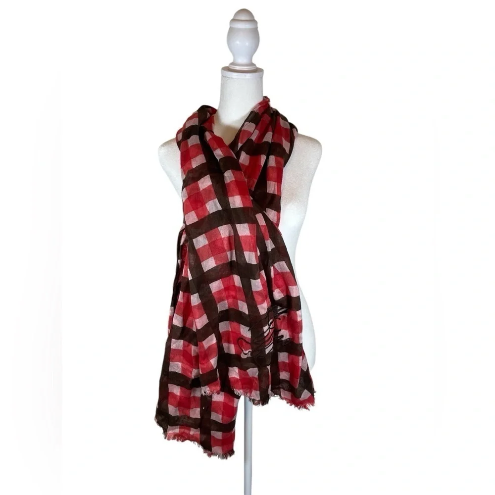 Oversized Juice Couture Red and Brown Checkered Scarf